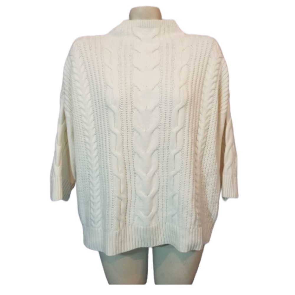 Vince Camuto Cream Cable Knit Short Sleeve Sweater Large